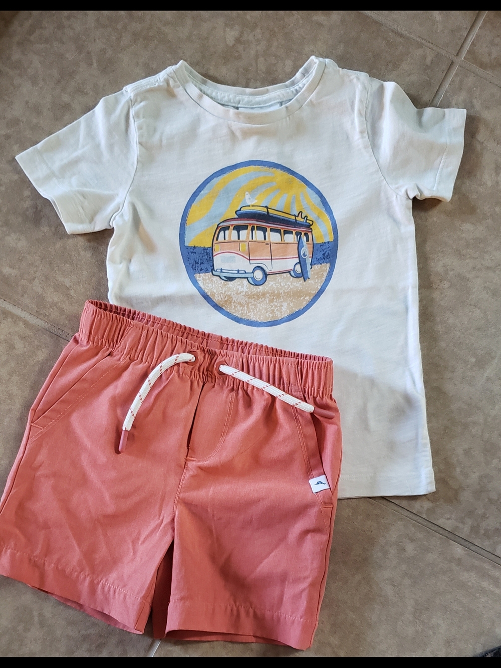 Tommy Bahama Kids Surf Van Graphic Tee & Coral Shorts Set 2T